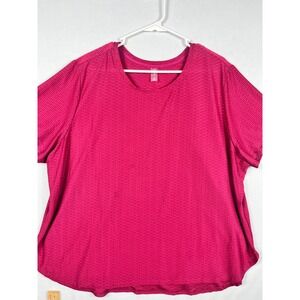 Vively Short Sleeve Textured Activewear Top Womens 3X Pink Crew Neck Shirt